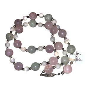 Pink & Green Stone Beaded Necklace - Rose Quartz & Aventurine Crystal Strand